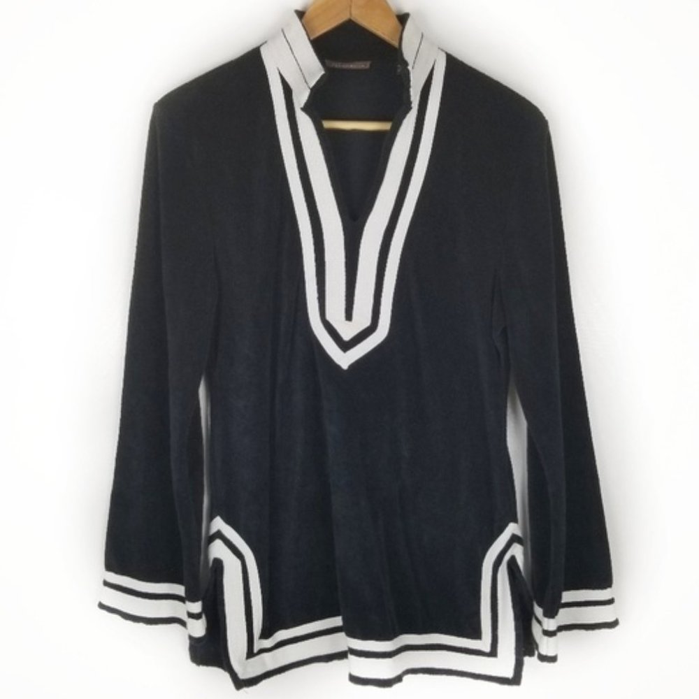 525 America Small Black White Tunic Sweater